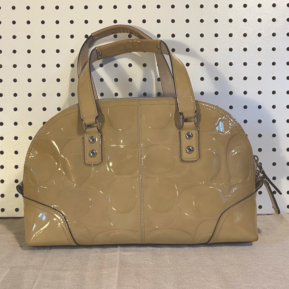 Coach beige patent leather handbag